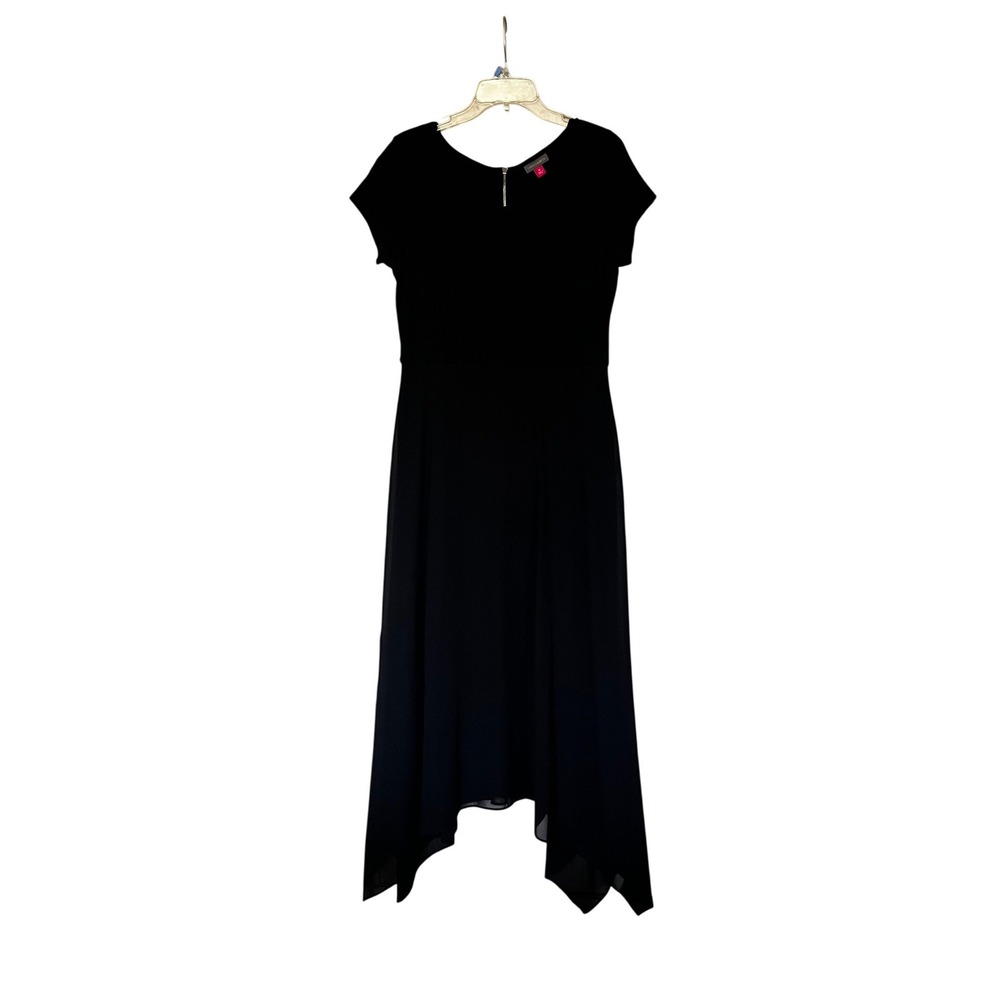 Vince Camuto Black Short Sleeve Asymmetrical Hem Midi Dress Size Medium